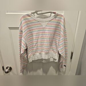 Abercrombie & Fitch Rainbow Stripe Crewneck Sweatshirt Women M Cropped Pullover